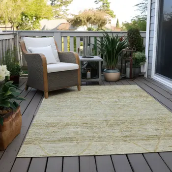 10' X 14' Wheat And Gold Trellis Washable Indoor Outdoor Area Rug