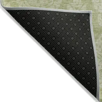 5' X 8' Artichoke Green And Beige Damask Washable Indoor Outdoor Area Rug