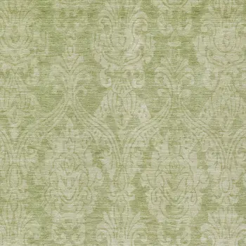 5' X 8' Artichoke Green And Beige Damask Washable Indoor Outdoor Area Rug