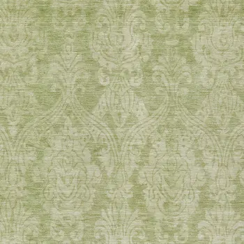 9' X 12' Artichoke Green And Beige Damask Washable Indoor Outdoor Area Rug