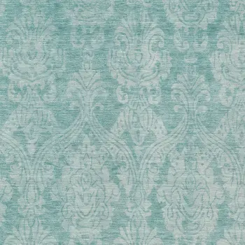 3' X 5' Aqua And Ivory Damask Washable Indoor Outdoor Area Rug