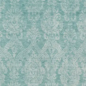 8' X 10' Aqua And Ivory Damask Washable Indoor Outdoor Area Rug
