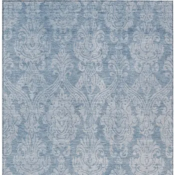 3' X 5' Blue And Ivory Damask Washable Indoor Outdoor Area Rug