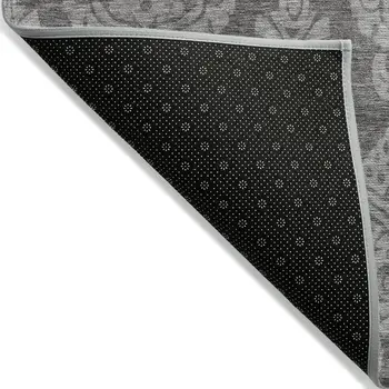 5' X 8' Gray And Pewter Damask Washable Indoor Outdoor Area Rug