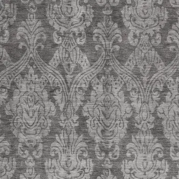 5' X 8' Gray And Pewter Damask Washable Indoor Outdoor Area Rug
