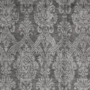 10' X 14' Gray And Pewter Damask Washable Indoor Outdoor Area Rug