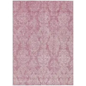 5' X 8' Pink And Ivory Damask Washable Indoor Outdoor Area Rug