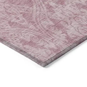 8' X 10' Pink And Ivory Damask Washable Indoor Outdoor Area Rug