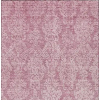 8' X 10' Pink And Ivory Damask Washable Indoor Outdoor Area Rug