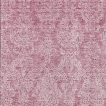10' X 14' Pink And Ivory Damask Washable Indoor Outdoor Area Rug