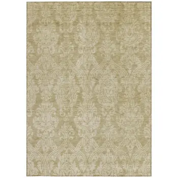 5' X 8' Tan And Beige Damask Washable Indoor Outdoor Area Rug