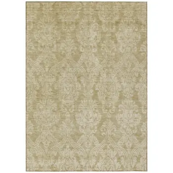5' X 8' Tan And Beige Damask Washable Indoor Outdoor Area Rug