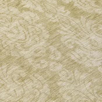 8' Tan And Beige Round Damask Washable Indoor Outdoor Area Rug