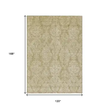 10' X 14' Tan And Beige Damask Washable Indoor Outdoor Area Rug