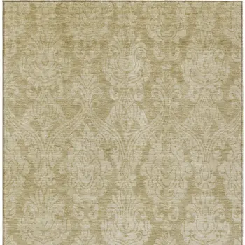 10' X 14' Tan And Beige Damask Washable Indoor Outdoor Area Rug