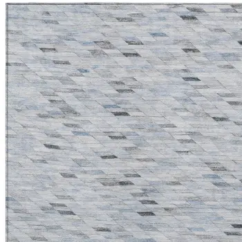 5' X 8' Blue And Gray Geometric Washable Indoor Outdoor Area Rug