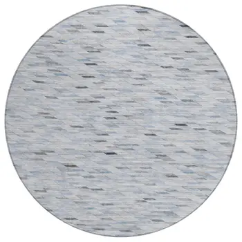 8' Blue And Gray Round Geometric Washable Indoor Outdoor Area Rug