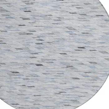 8' Blue And Gray Round Geometric Washable Indoor Outdoor Area Rug