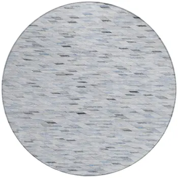 8' Blue And Gray Round Geometric Washable Indoor Outdoor Area Rug
