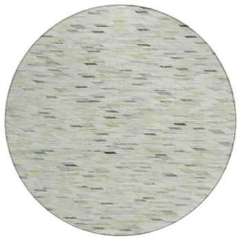 8' Green And Gray Round Geometric Washable Indoor Outdoor Area Rug