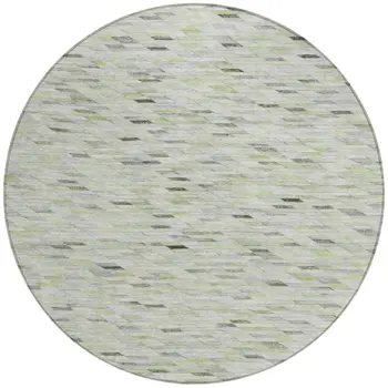 8' Green And Gray Round Geometric Washable Indoor Outdoor Area Rug