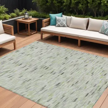 8' X 10' Green And Gray Geometric Washable Indoor Outdoor Area Rug