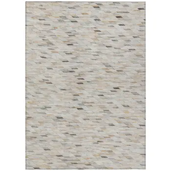 3' X 5' Linen And Gray Geometric Washable Indoor Outdoor Area Rug