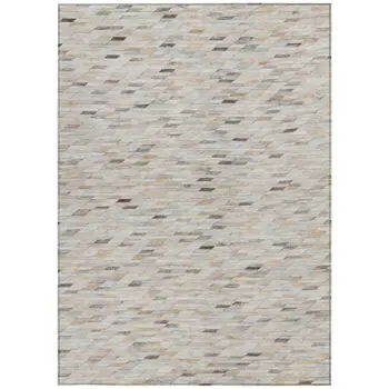 5' X 8' Linen And Gray Geometric Washable Indoor Outdoor Area Rug