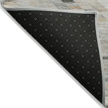 5' X 8' Linen And Gray Geometric Washable Indoor Outdoor Area Rug