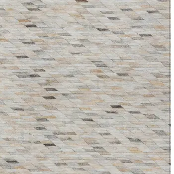 5' X 8' Linen And Gray Geometric Washable Indoor Outdoor Area Rug
