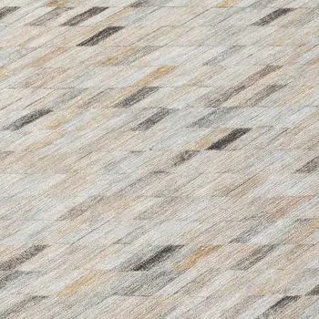 8' Linen And Gray Round Geometric Washable Indoor Outdoor Area Rug