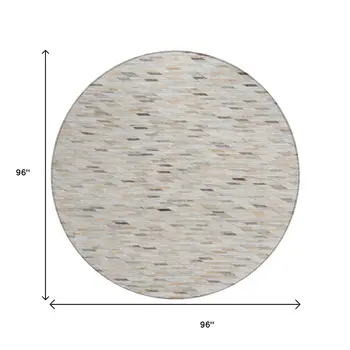 8' Linen And Gray Round Geometric Washable Indoor Outdoor Area Rug
