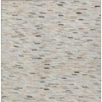 10' X 14' Linen And Gray Geometric Washable Indoor Outdoor Area Rug