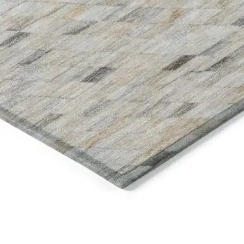 10' X 14' Linen And Gray Geometric Washable Indoor Outdoor Area Rug