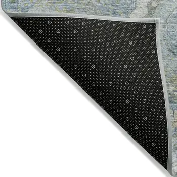 5' X 8' Blue And Gold Medallion Washable Indoor Outdoor Area Rug