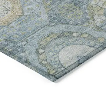 5' X 8' Blue And Gold Medallion Washable Indoor Outdoor Area Rug