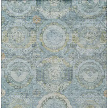 5' X 8' Blue And Gold Medallion Washable Indoor Outdoor Area Rug