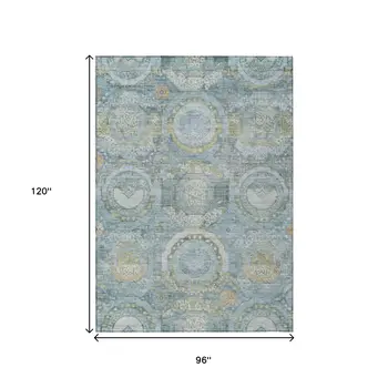 8' X 10' Blue And Gold Medallion Washable Indoor Outdoor Area Rug