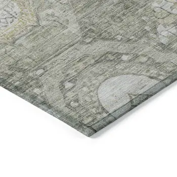 3' X 5' Pewter And Gold Medallion Washable Indoor Outdoor Area Rug