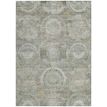 3' X 5' Pewter And Gold Medallion Washable Indoor Outdoor Area Rug