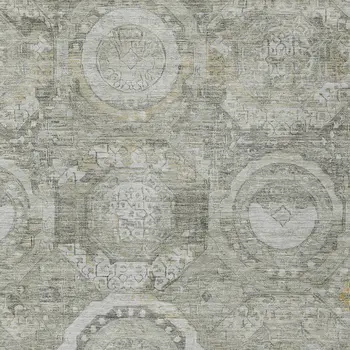 9' X 12' Pewter And Gold Medallion Washable Indoor Outdoor Area Rug