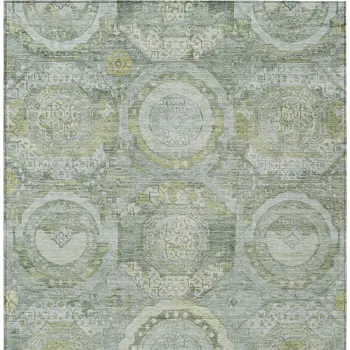 3' X 5' Sage And Gold Medallion Washable Indoor Outdoor Area Rug
