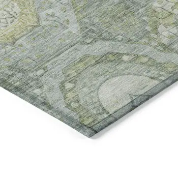 3' X 5' Sage And Gold Medallion Washable Indoor Outdoor Area Rug