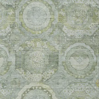 3' X 5' Sage And Gold Medallion Washable Indoor Outdoor Area Rug