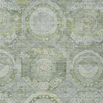 5' X 8' Sage And Gold Medallion Washable Indoor Outdoor Area Rug