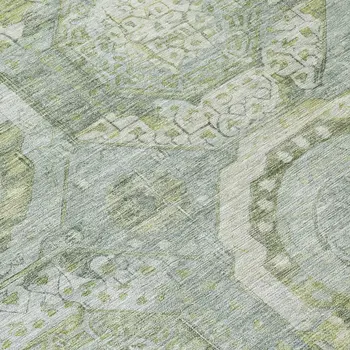 8' Sage And Gold Round Medallion Washable Indoor Outdoor Area Rug
