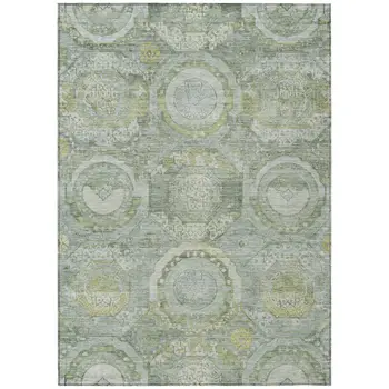 8' X 10' Sage And Gold Medallion Washable Indoor Outdoor Area Rug