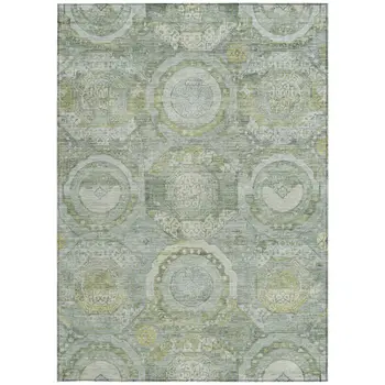 8' X 10' Sage And Gold Medallion Washable Indoor Outdoor Area Rug