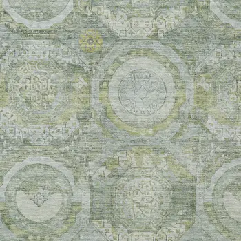 10' X 14' Sage And Gold Medallion Washable Indoor Outdoor Area Rug