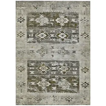 3' X 5' Brown And Ivory Aztec Washable Indoor Outdoor Area Rug